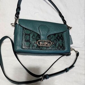 Coach 91034 Small Jade Leather Shoulder Bag with crossbody strap.